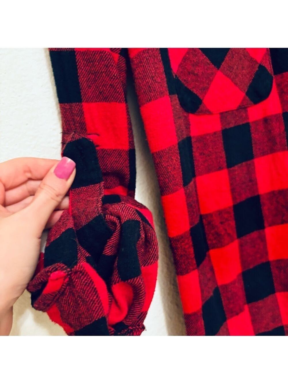 Buffalo Plaid Red and Black Button Down Flannel Shirt S - Picture 6 of 11